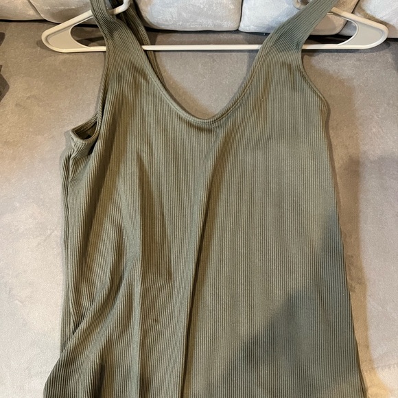 Olive Green Ribbed Women's Tank Top - Picture 1 of 2